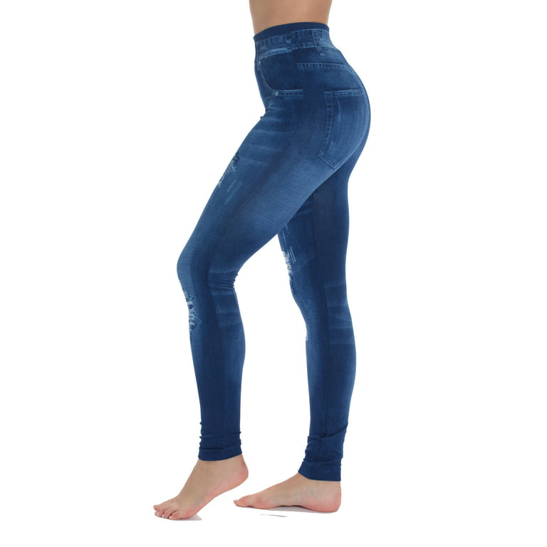 Just Love Women's Denim Wash Leggings - Stretchy and Comfortable Skinny  Pants (Blue Distressed, Small / Medium) 
