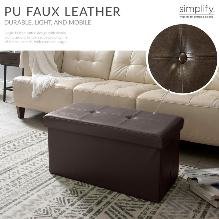Simplify Faux Leather Double Folding Storage Ottoman in Chocolate