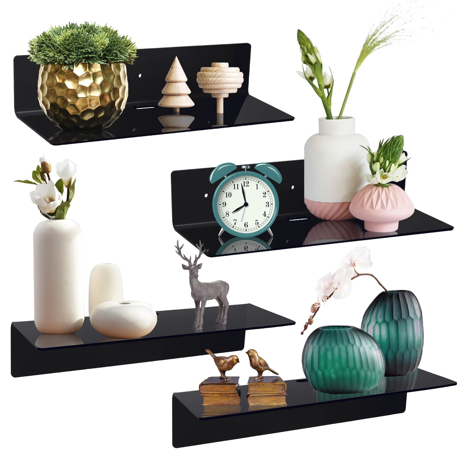 4 Pack Acrylic Floating Shelves, 12'' Acrylic Wall Shelves Display