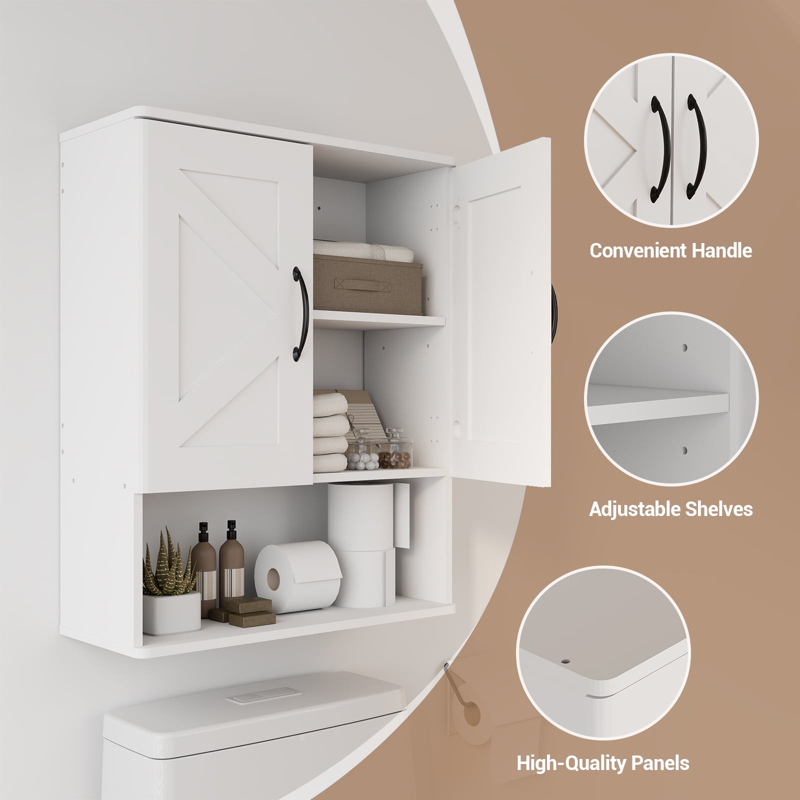 Medicine Cabinet with Adjustable Shelf and Doors ，Floating Wall Storage Cabinet for Bathroom, Over Toilet, Kitchen, and Living Room，White