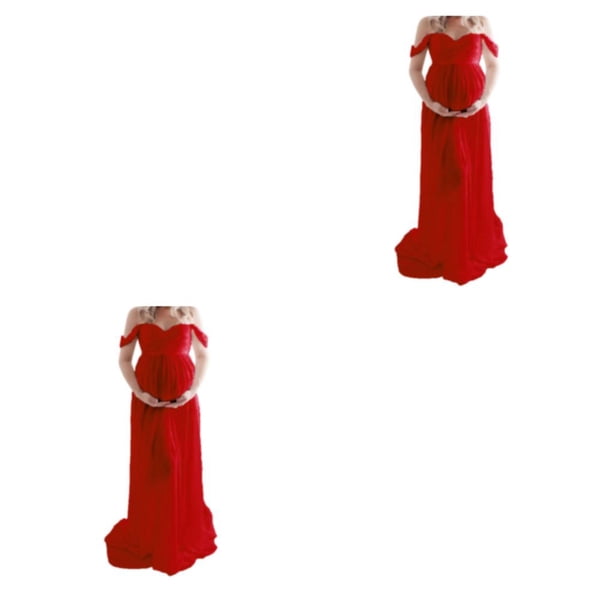 Vestido de maternidad Qarigey con hombros descubiertos Rojo L 2piezas