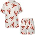 thumbnail image 4 of PRIYAL Pajama Sets for Womens Crawfish Pattern Satin Silk Short Sleeve Shirts And Pants Set, 4 of 5