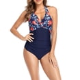 thumbnail image 2 of HAPIMO Women's High Cut One Piece Swimsuit Sale Halter Neck Holiday Belly Control Hawaiian Tropical Leopard Floral Print Elegant Bikini Summer Beach Sleeveless Navy XXL, 2 of 7