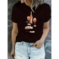 thumbnail image 1 of Camiseta gráfica informal para mujer: diseño en color champán líquido, cuello redondo y manga corta, tejido de algodón ligero, ideal para conjuntos de verano y ropa informal., 1 of 6