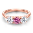 thumbnail image 3 of Gem Stone King 18K Rose Gold Plated Silver Pink Moissanite and White Topaz Engagement Ring for Women | 1.70 Cttw | Round 5MM | Gemstone Birthstone | Size 7, 3 of 6