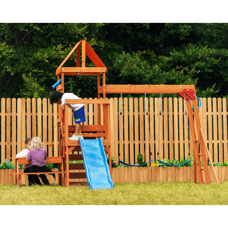 Dolphin Playground Heavy-Duty Cedar Wooden Backyard Swing Set with