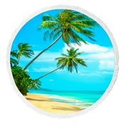 ABPHQTO Nice Tropical Beach Palms Round Beach Blanket with Tassels Beach Throw Towel Yoga Mat Picnic Blanket