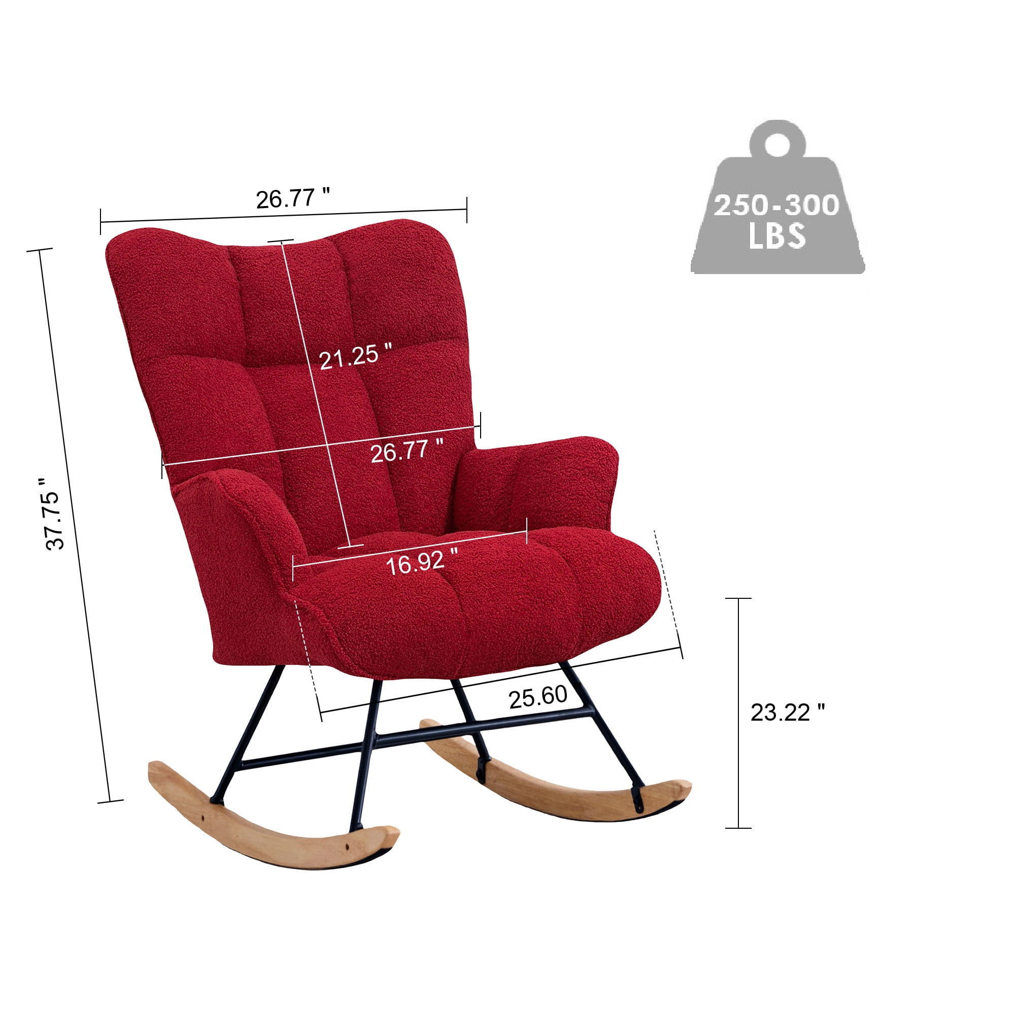 AUNEKIV Nursery Rocking Chair, Teddy Accent Armchair with High Backrest, Upholstered Glider Rocker for Living Room, Bedrooms, Playroom, Burgundy