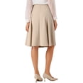 thumbnail image 3 of INSPIRE CHIC Women's Solid Vintage High Elastic Waist Button Decor Flared Midi Skirt S Gray Khaki, 3 of 5
