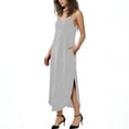 thumbnail image 4 of Women's Spaghetti Strap Longline Hem Maxi Dress - 2026 Summer Sleeveless Casual Beach Vacation Long Cami Sundress, 4 of 6