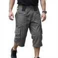 thumbnail image 2 of Nestiefly Men Cargo Pant Elastic Waist Below Knee Y2k Fishing Capri Pants 3/4 Wide Leg Summer Tactical Long Shorts with 7 Pockets Dark Gray 4XL, 2 of 8