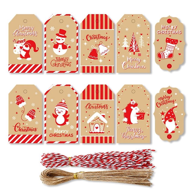 100 etiquetas de Feliz Navidad con cuerda de yute, papel de regalo, etiquetas colgantes
