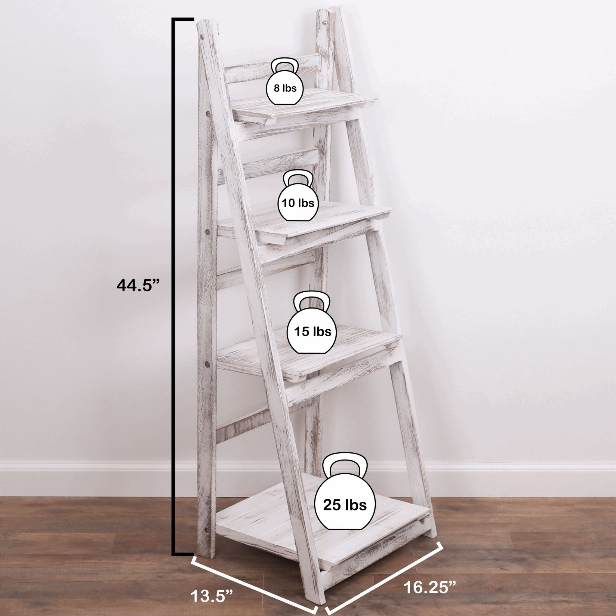 Milltown Merchants Distressed Ladder Shelf - Rustic Leaning Bookshelf - White