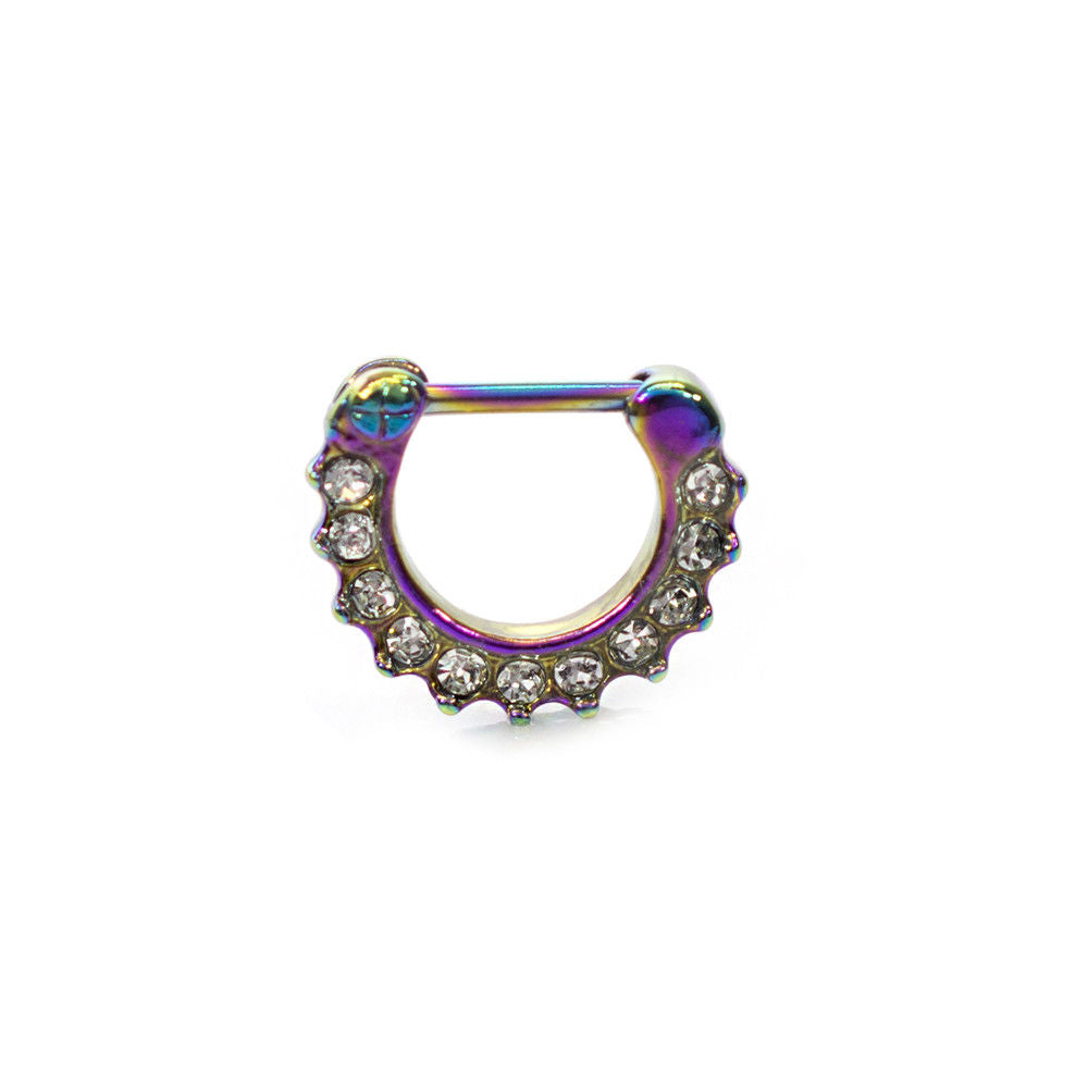 Septum Clicker Ring with multiple Cz Gems 16g Cartilage Septum Tragus Rook