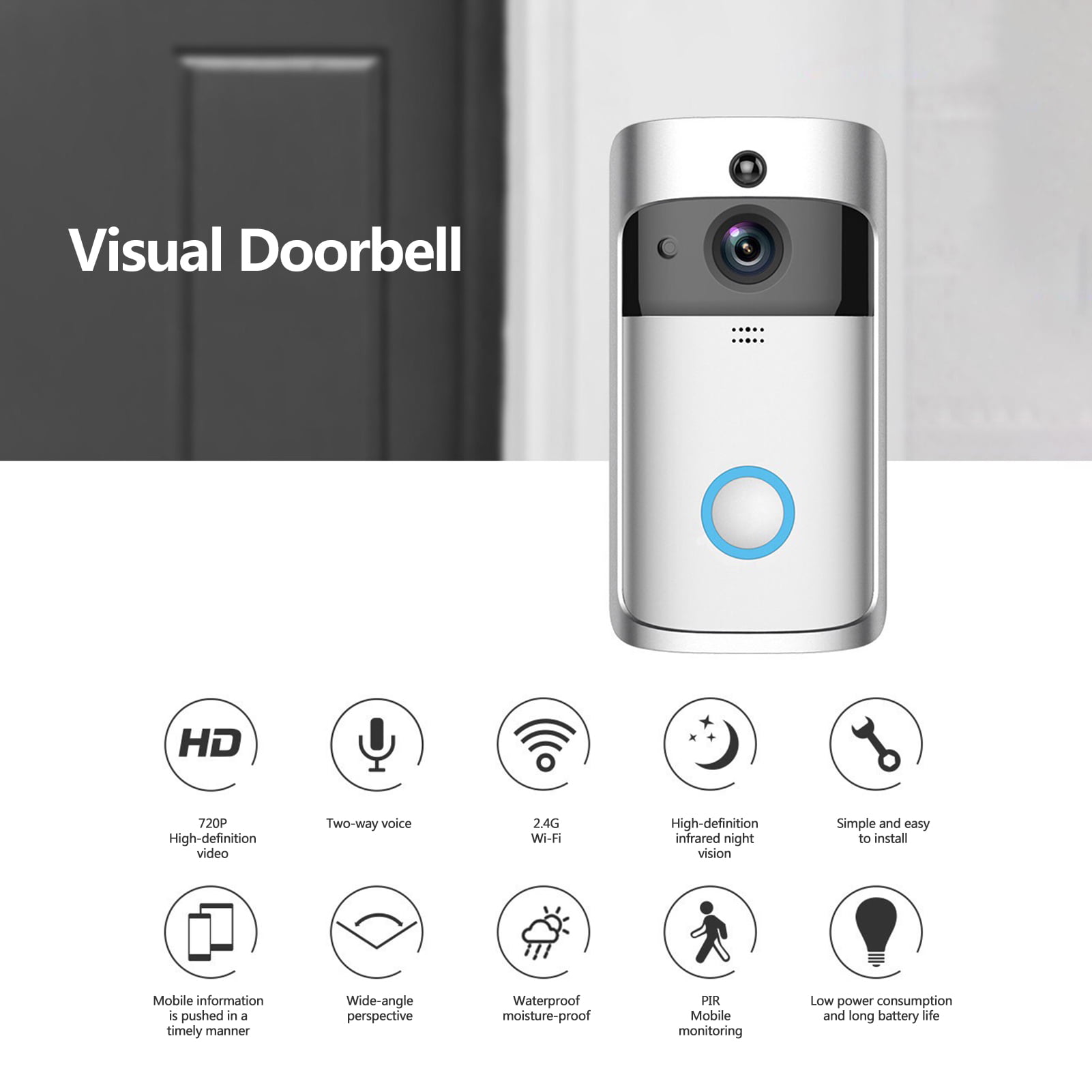 Details about   US Wireless WiFi Video Doorbell Smart Door Intercom Security 1080P Camera Bell