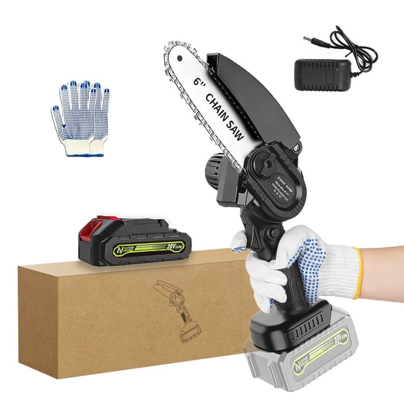 Mini Chainsaw Cordless 6 inch with 21V 2Ah Battery, Mini Power Chain Saw with Security Lock, Electric Chainsaw, Handheld Small Chainsaw for Tree Trimming Wood Cutting