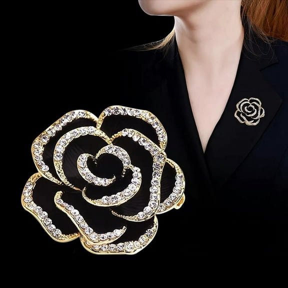 1Pc Rhinestone Camellia Flower Brooches for Women Enamel Pin Fashion Jewelry AL