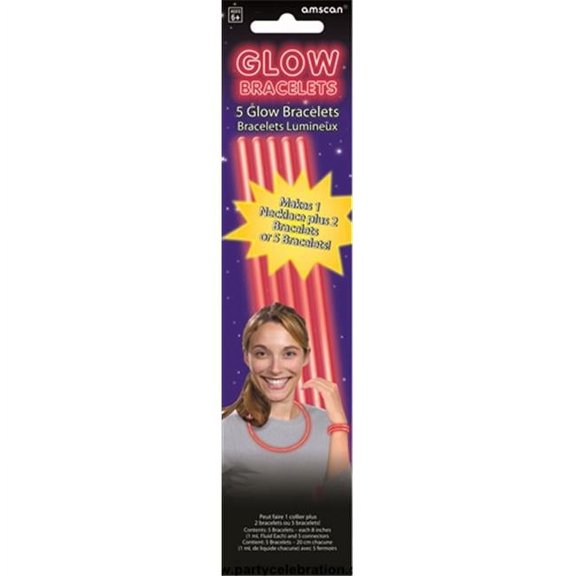 Amscan 315815. 40 8 inch Glow Bracelets, Apple Red - Pack of 120