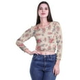 thumbnail image 4 of Moomaya Printed Crop Tops For Women Long Sleeve Elastic Hem Round Neck T Shirt, 4 of 5