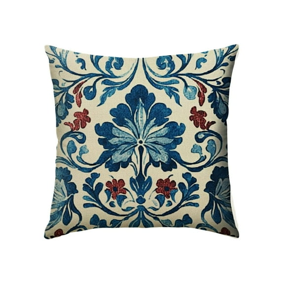 Blue Chinoiserie Flower Pillow Covers, Blue and White Decorative Throw Pillow Case Decoration, Square Linen Cushion Covers for Couch Sofa Bedroom Home Decor
