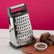 Professional Box Grater, Stainless Steel with 4 Sides, Best for Parmesan Cheese, Vegetables, Ginger, XL Size, Black