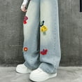 thumbnail image 5 of HAOTAGS High Rise Long Jeans Juniors Cute Wide Leg Trousers Straight with Pockets Girl Streetwear Multicolor 9-10 Years, 5 of 8