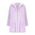 thumbnail image 6 of Girls Fleece Jacket with Pockets Fuzzy Plush Hooded Sweater Cardigans Long Sleeve Casual Warm Winter Coat (14 Years, Purple), 6 of 7