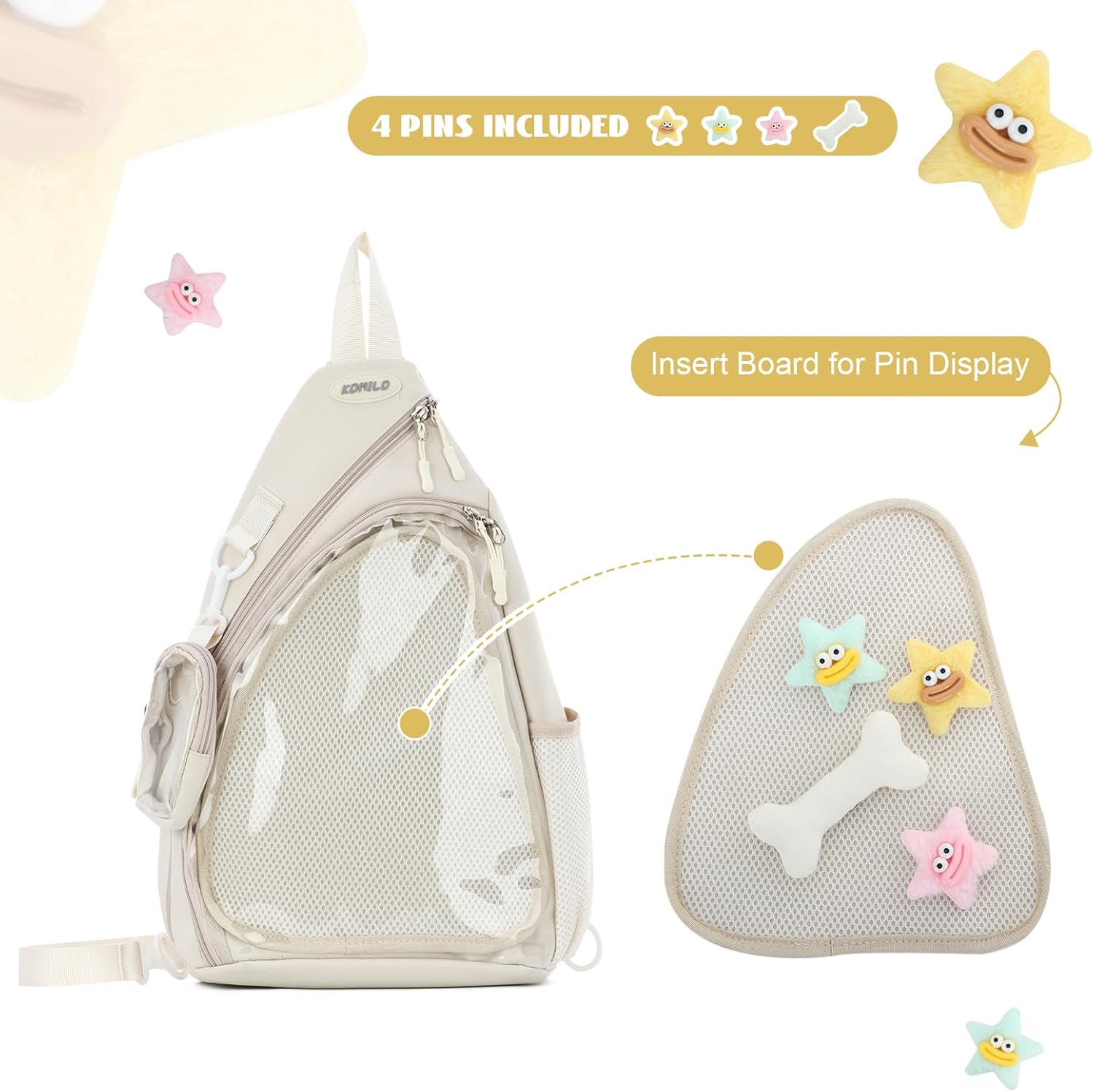Cute Backpack Men's and Women's Cute Pin Display Backpack Waist Bag Black Crossbody Bag Hiking Daypack