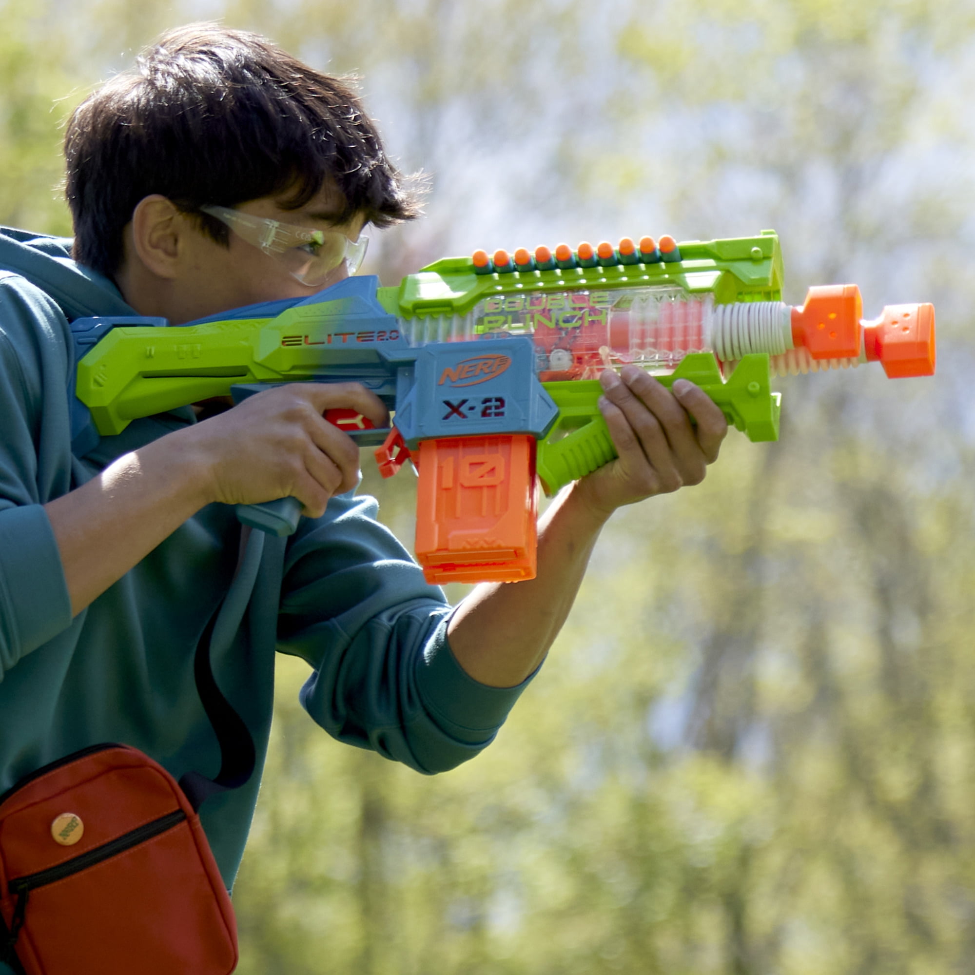 Nerf Elite 2.0 Double Punch Motorized Electronic Blaster, Outdoor, 50 Elite Darts, 2x 10-Dart Clips
