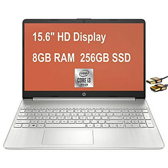 HP Flagship Notebook 15 Laptop Computer 15.6" HD BrightView Display 10th Gen Intel Core i3-1005G1 (Beats i5-8210Y) 8GB RAM 256GB SSD USB-C HD Webcam Win10 Natural Silver HDMI Cable