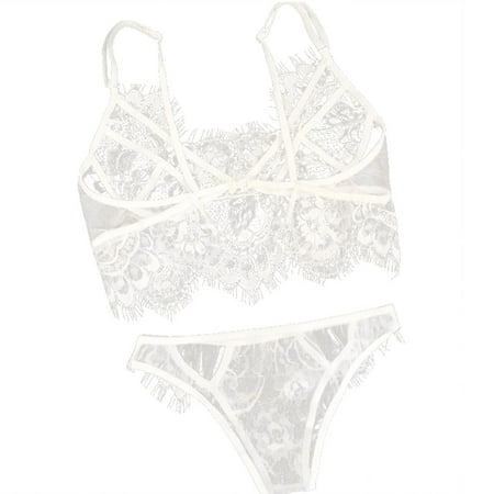 

3pcs Lace Hollow Woman Bra Underwear Set Sexy Harness Perspective Bikini Sexy Underwear white M