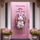 thumbnail image 5 of Cubierta de puerta de bienvenida de conejo, decoración de fondo de puerta de Feliz Pascua rosa, letrero de bienvenida para puerta de entrada de Pascua para recuerdos de fiesta de Feliz Pascua, 5 of 9