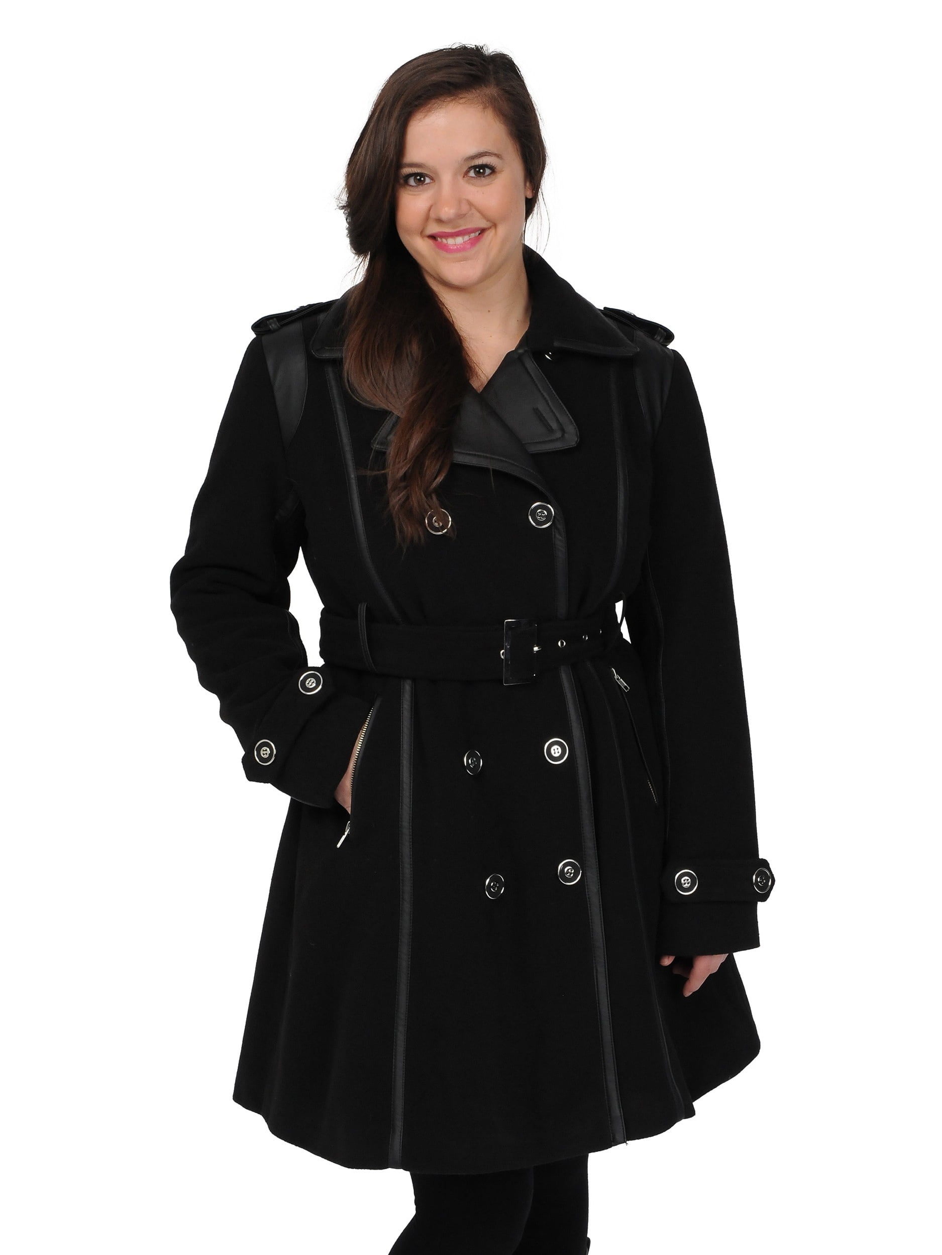 Excelled - Women's Updated Fashion Double Breasted Pea Coat With Faux ...
