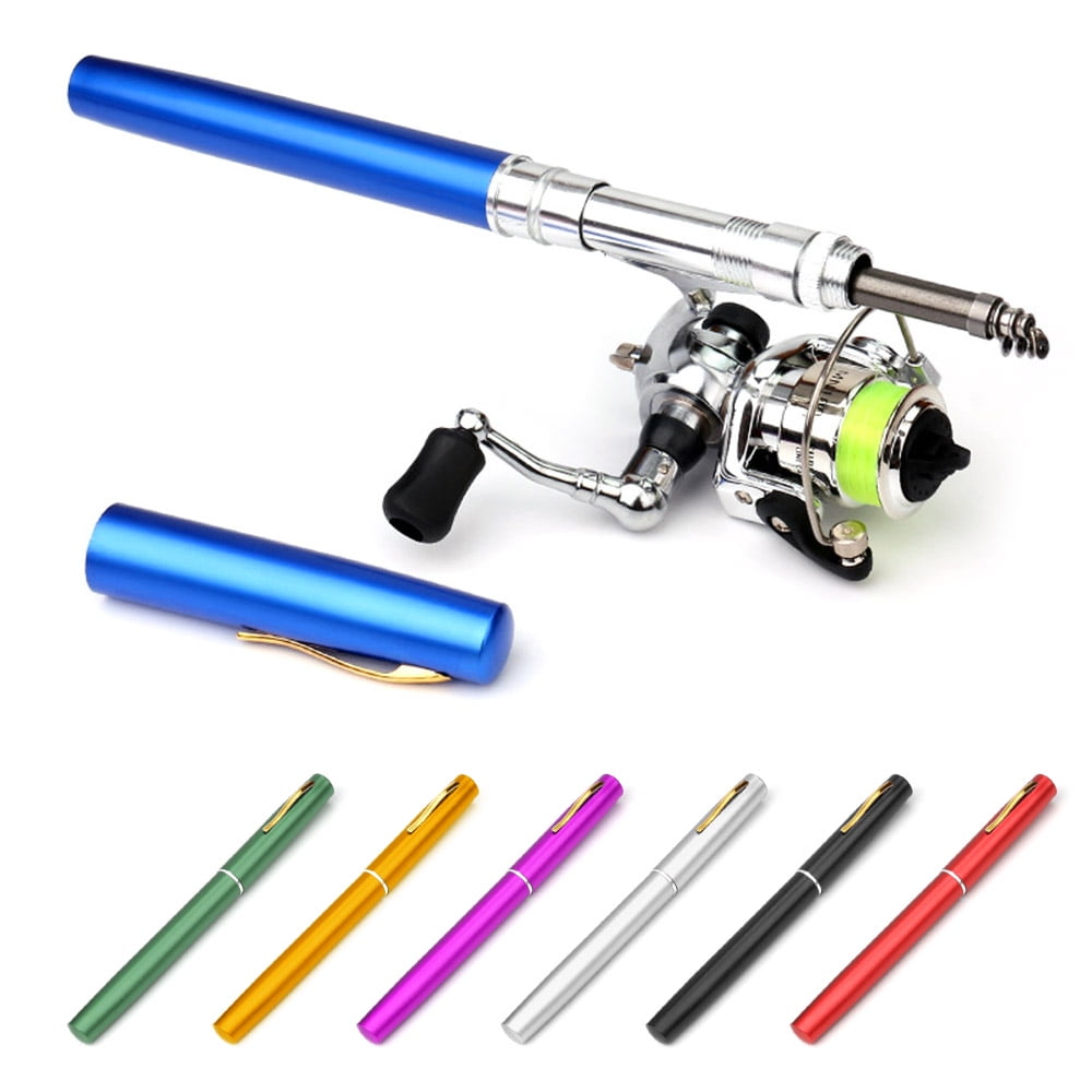 Telescopic Mini Fishing Tackle Pocket Pen Kit Rod Pole Spin Reel Wheel Set Tool 