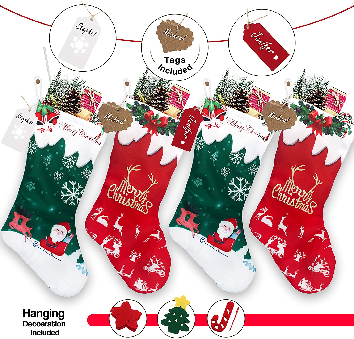 Download Senneny 6 Pack Burlap Christmas Stockings Black And White 18 Inch Big Christmas Stockings With Buffalo Check Cuff Fireplace Hanging Stockings For Family Xmas Decoration Holiday Season Party Decor Home Kitchen