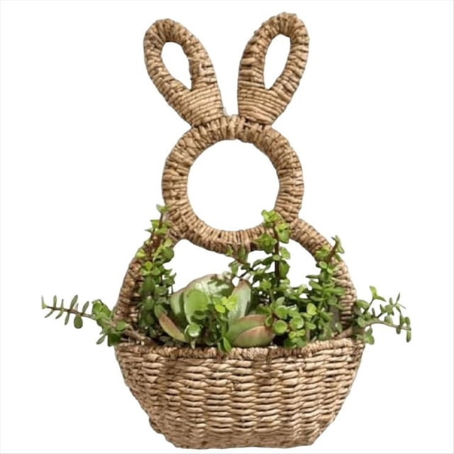 Cesta de Conejito para Colgar en la Pared, Decoración de Pared con Resortes, Cesta de Mimbre Tejida A Mano con Forma de Conejito de Pascua, para Decorar.