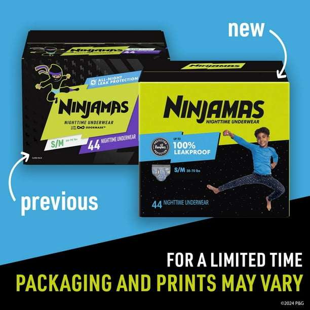 【Y-Tu】Nighttime Underwear １パック(18枚入り) Ninjamas Nighttime Bedwetting Underwear Boy, Sizes S/M - L