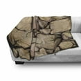 thumbnail image 3 of Cobblestone Soft Flannel Fleece Throw Blanket, Hand Drawn Illustration of a Stone Wall Cottage House Concept, Cozy Plush for Indoor and Outdoor Use, 60" x 80", Sand Brown Beige, by Ambesonne, 3 of 6