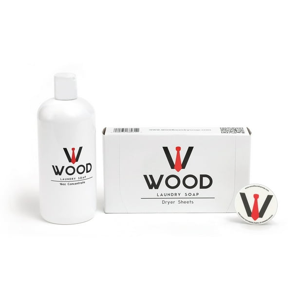 Wood Laundry Soap Clear Liquid Laundry Detergent, Dryer Sheets, and