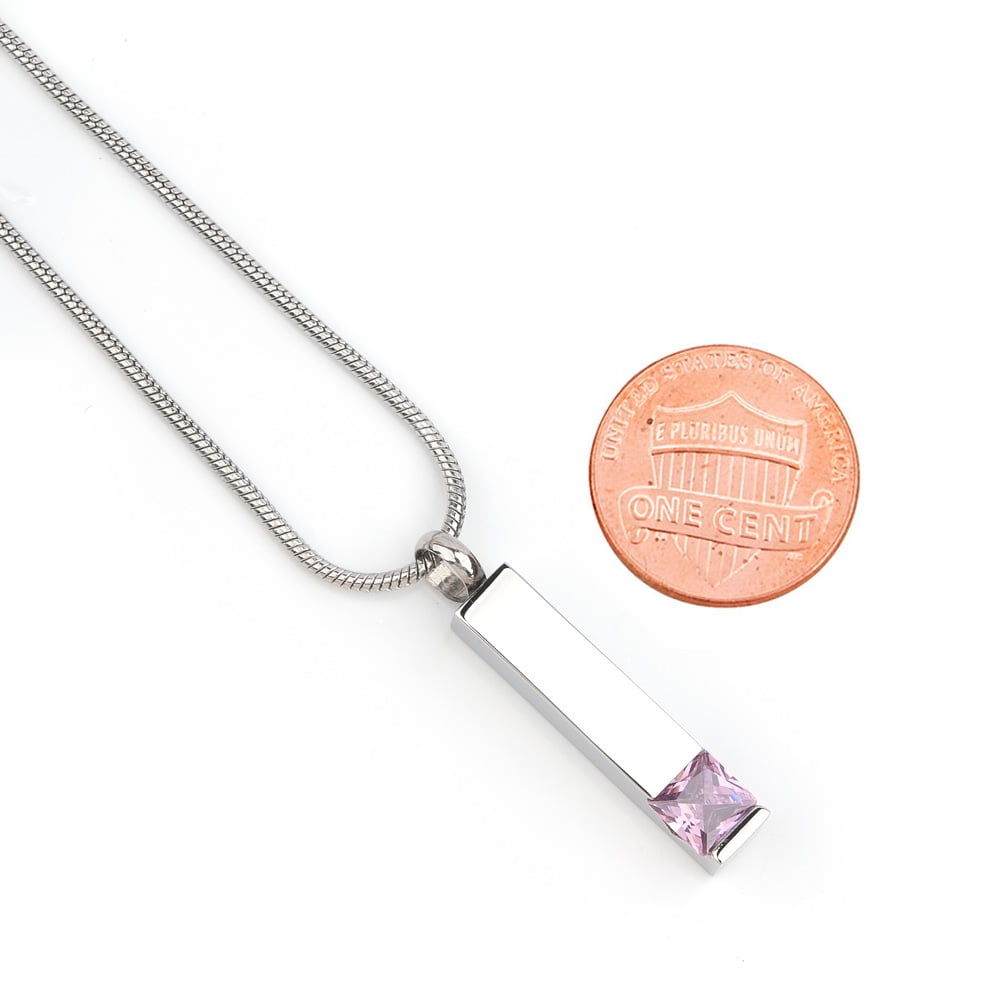 Cremation Jewelry Memorial Birthstone Bar Necklace Handcrafted Waterproof Human Ashes Urn Container with Free Funnel Kit and Velvet Jewelry Box [October]