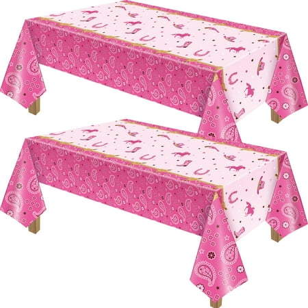 

Western Cowgirl Theme Birthday Party Tablecover Pink Felt Horse Tablecloth Cowgirl Table Cover for Western Cowgirl Birthday Baby Shower Decorations(2 Pack)