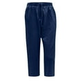 thumbnail image 4 of Aofany Women's Plus Size Cotton Linen 3/4 Pants Wide Leg Fashion Pants Casual Solid Drawstring Elastic Waist Trousers Navy XL, 4 of 4