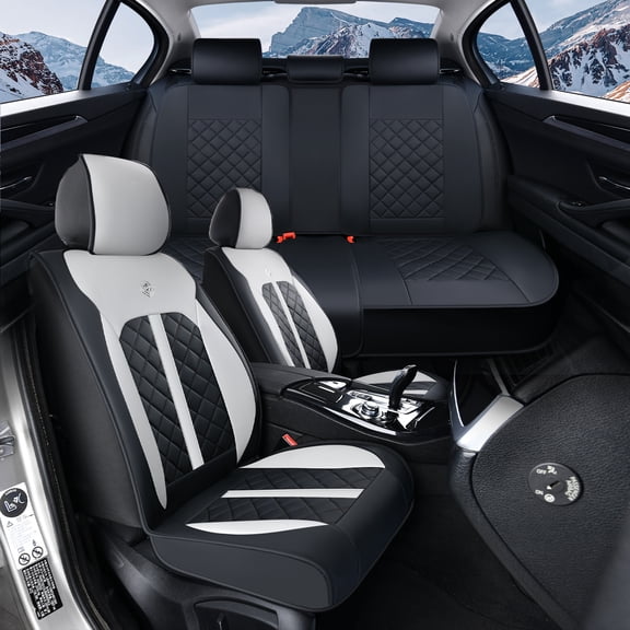 2017 for Hyundai Accent Seat Cover, Waterproof Leather 5 Seats Full Set Easy to Clean and Install Protect and Upgrade Seats, Black and Gray Car Seat Covers, Protect Car Seats