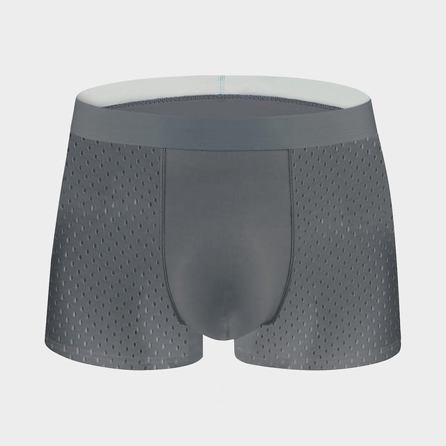 Ropa interior masculina de malla de seda de hielo, bóxer masculino de verano, pantalones cortos transpirables de malla (gris oscuro L)