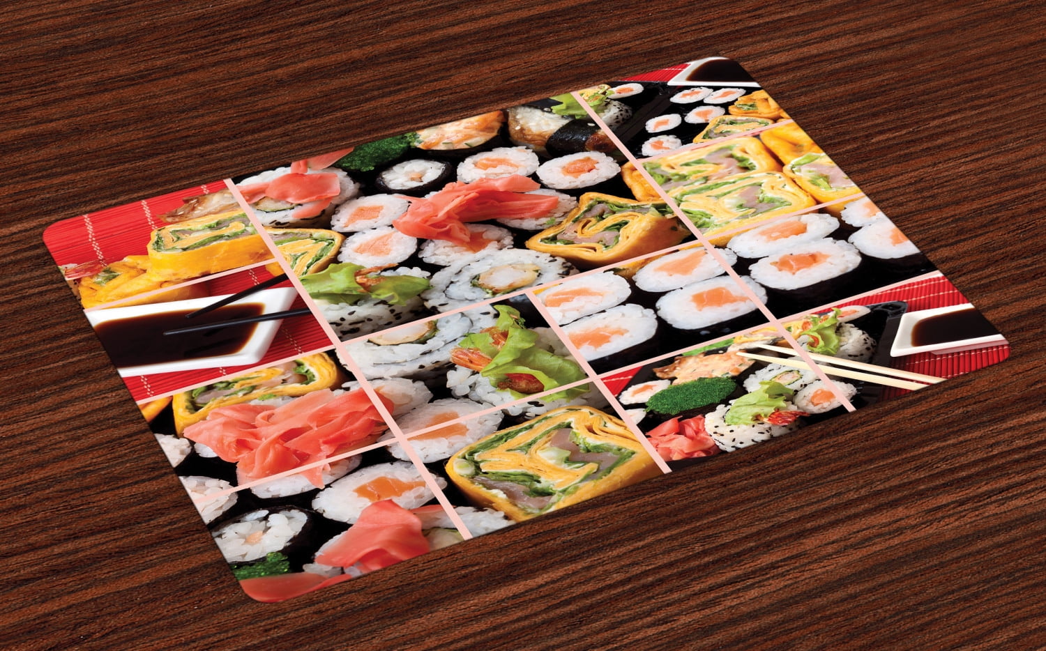 Japanese Placemats Set of 4 Cuisine Asian Sushi Fish Raw Meat Rolls