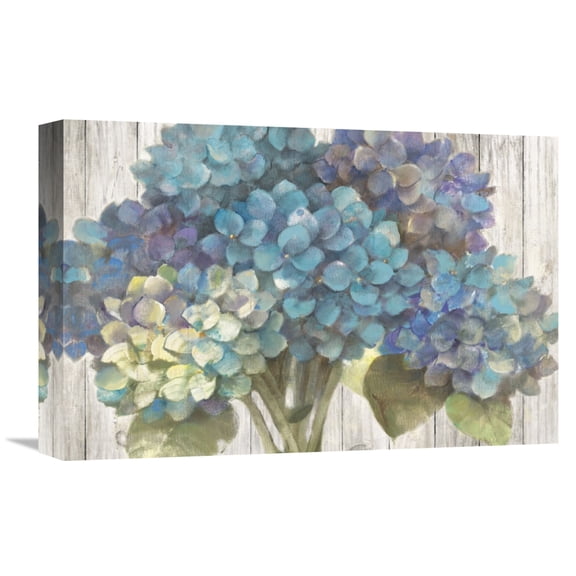 Global Gallery Albena Hristova 'Turquoise Hydrangea on Barn Board' Canvas Wall Art