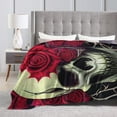 thumbnail image 4 of DouZhe Ultra-Soft Micro Fleece Lightweight Flannel Bed Blanket, Horror Gothic Death Skull Roses Print Cozy Warm Throw Blankets, 60"x50", 4 of 7