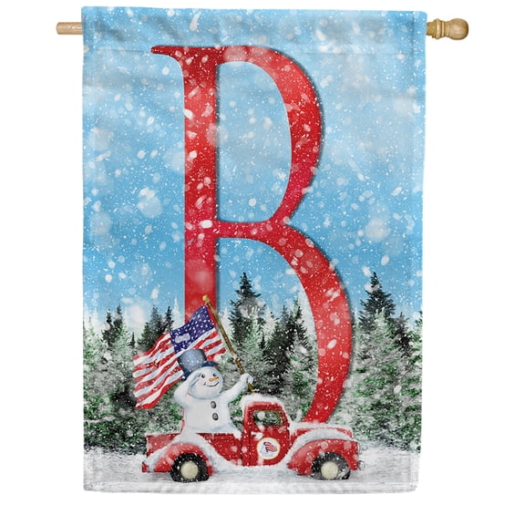 America Forever Winter Monogram Letter B Winter Snowman House Flag, Vertical Double Sided 28 x 40 inches Merry Christmas Happy Holiday Seasonal Flags for Outdoor Decoration, Patriotic Snowman Flag