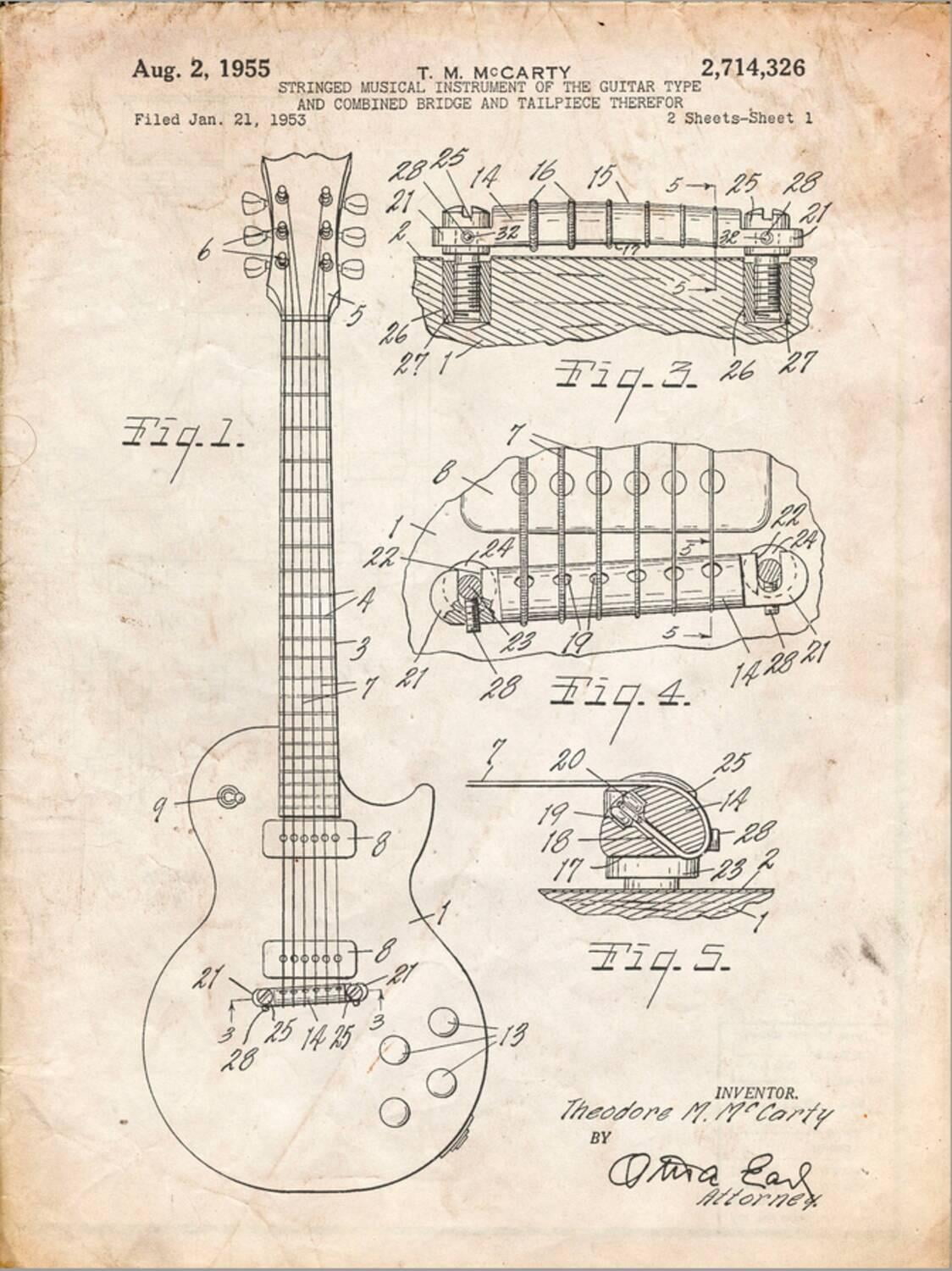 Art.com Gibson Les Paul Guitar Patent Stretched Canvas Print Wall Art by Cole Borders, 12" x 16"