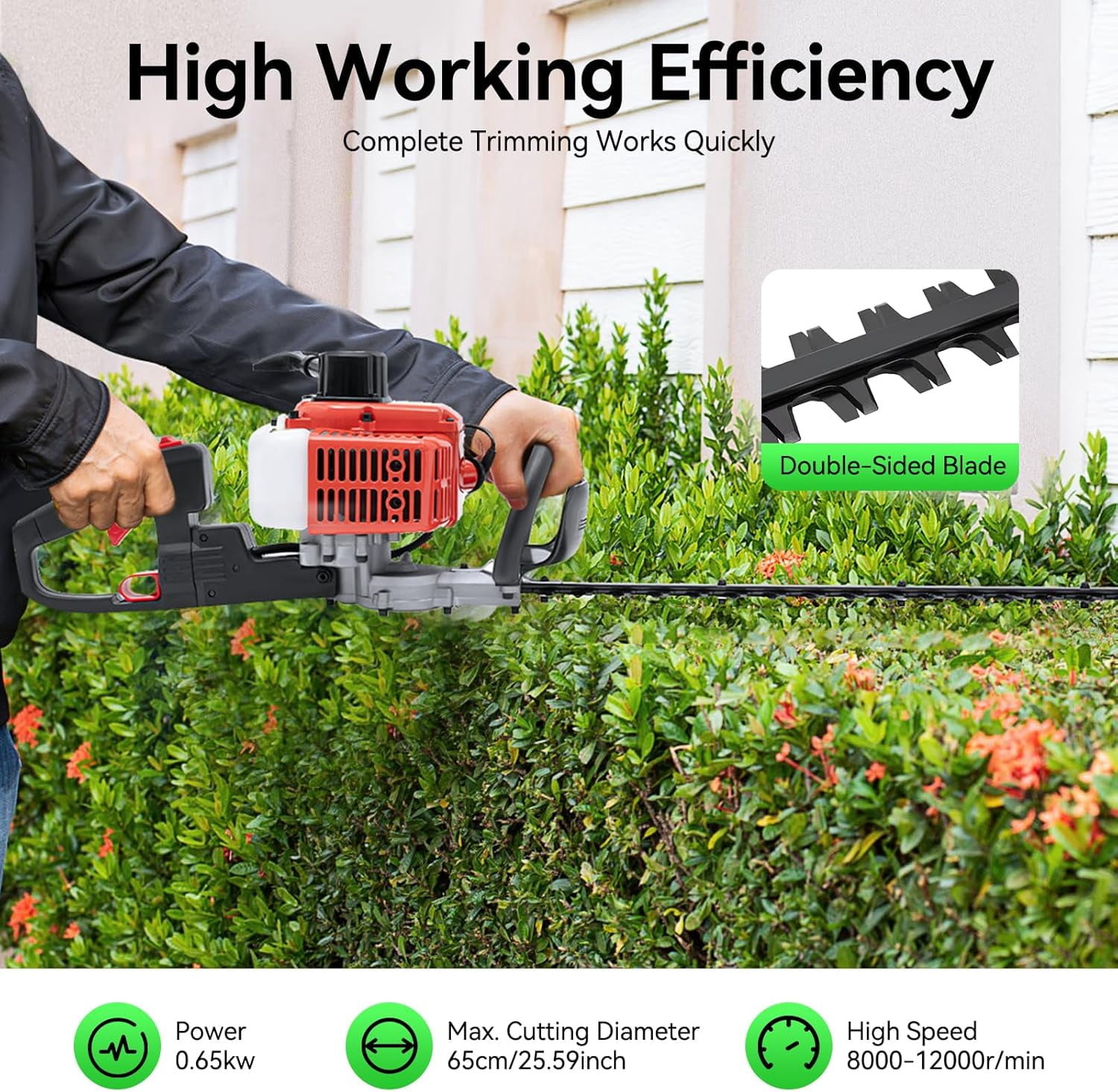 22.5cc 2-Stroke Gas Powered Dual Sided Hedge Trimmer with Rotating Handle, Garden Tool to Trim Shrubs, Bushes, and More, Lightweight for Gardener Professional Landscaper Home User